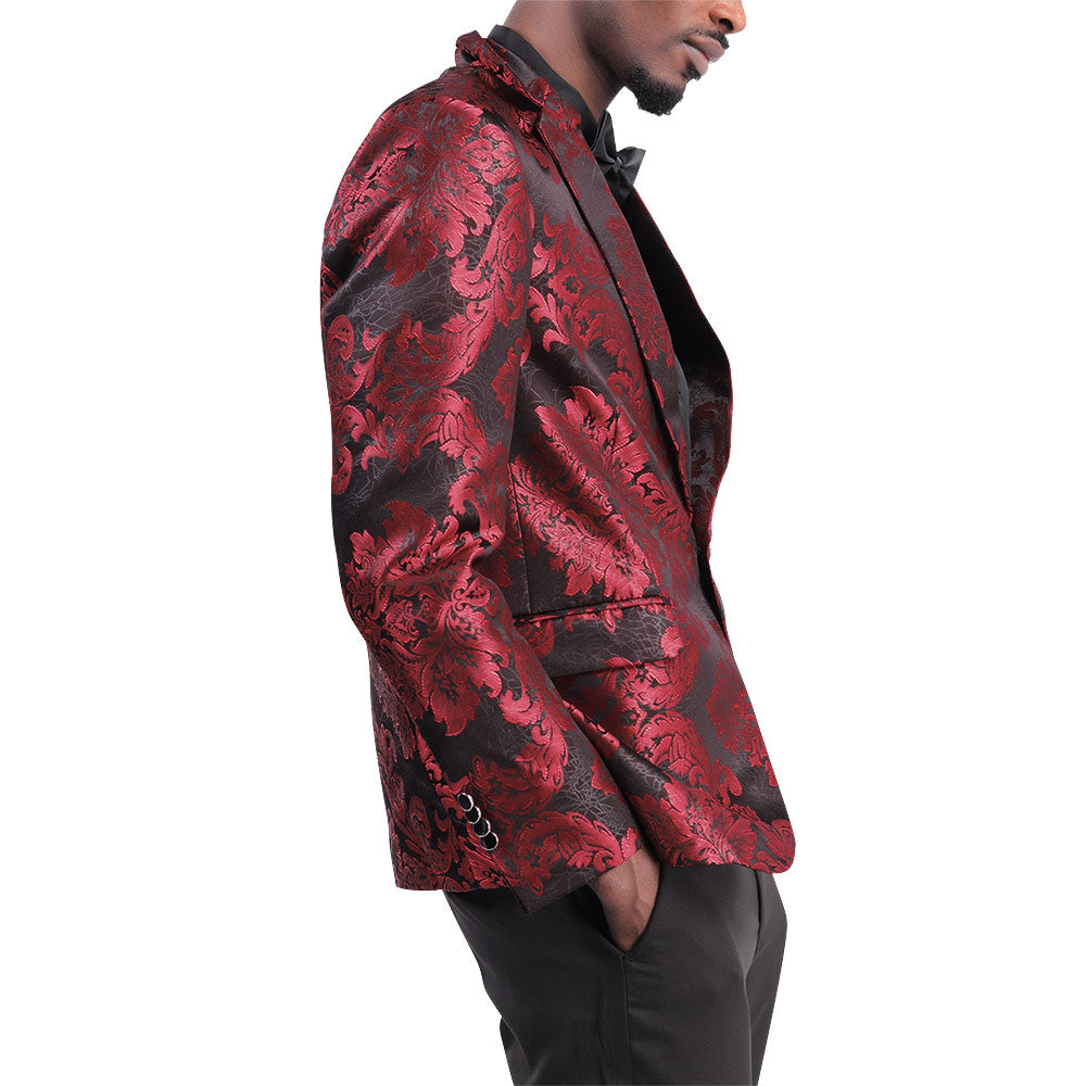 Red Flower Jacquard Print Blazer Slim Fit Casual Jacket