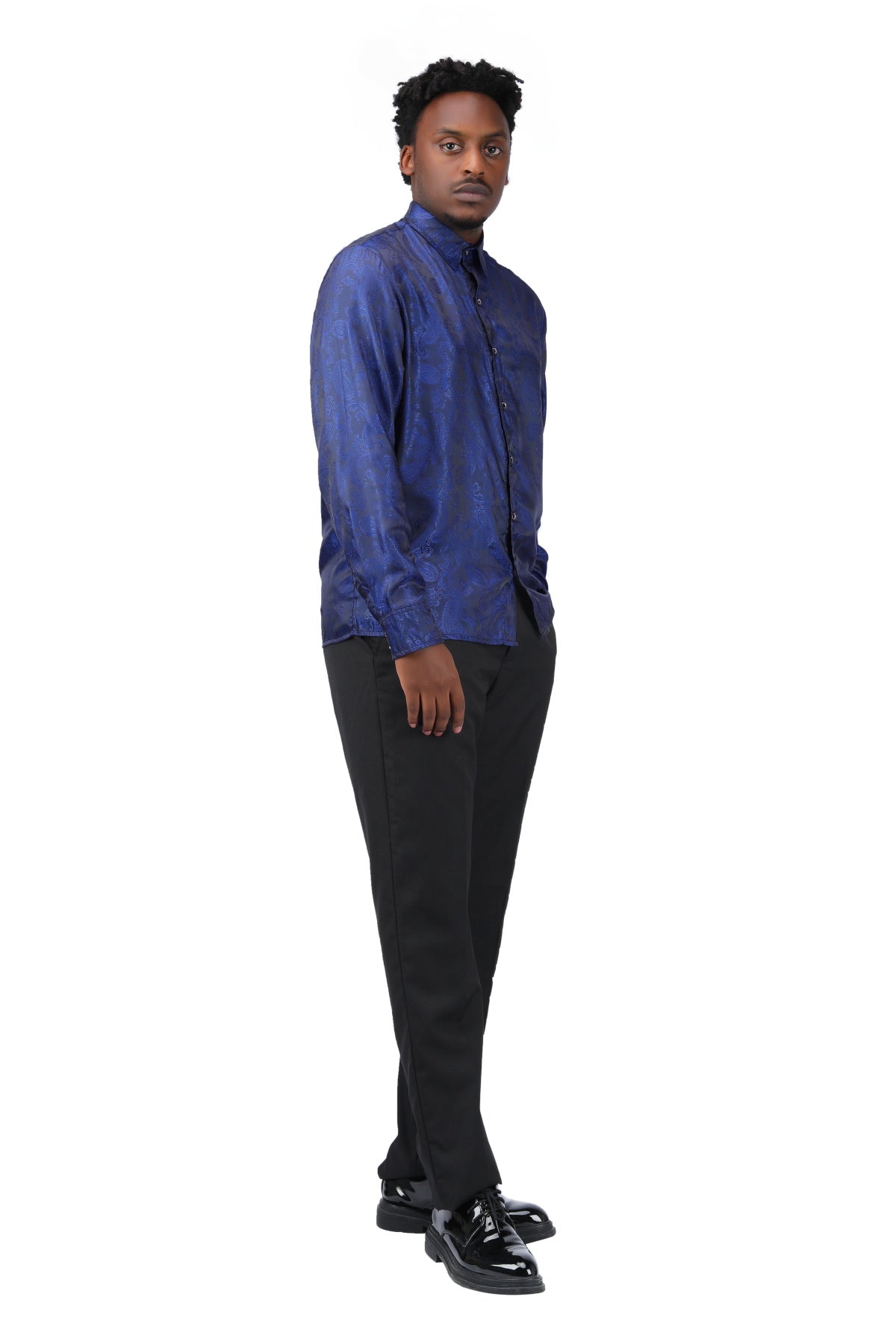 Slim Fit Embroidered Navy Paisley Shirt