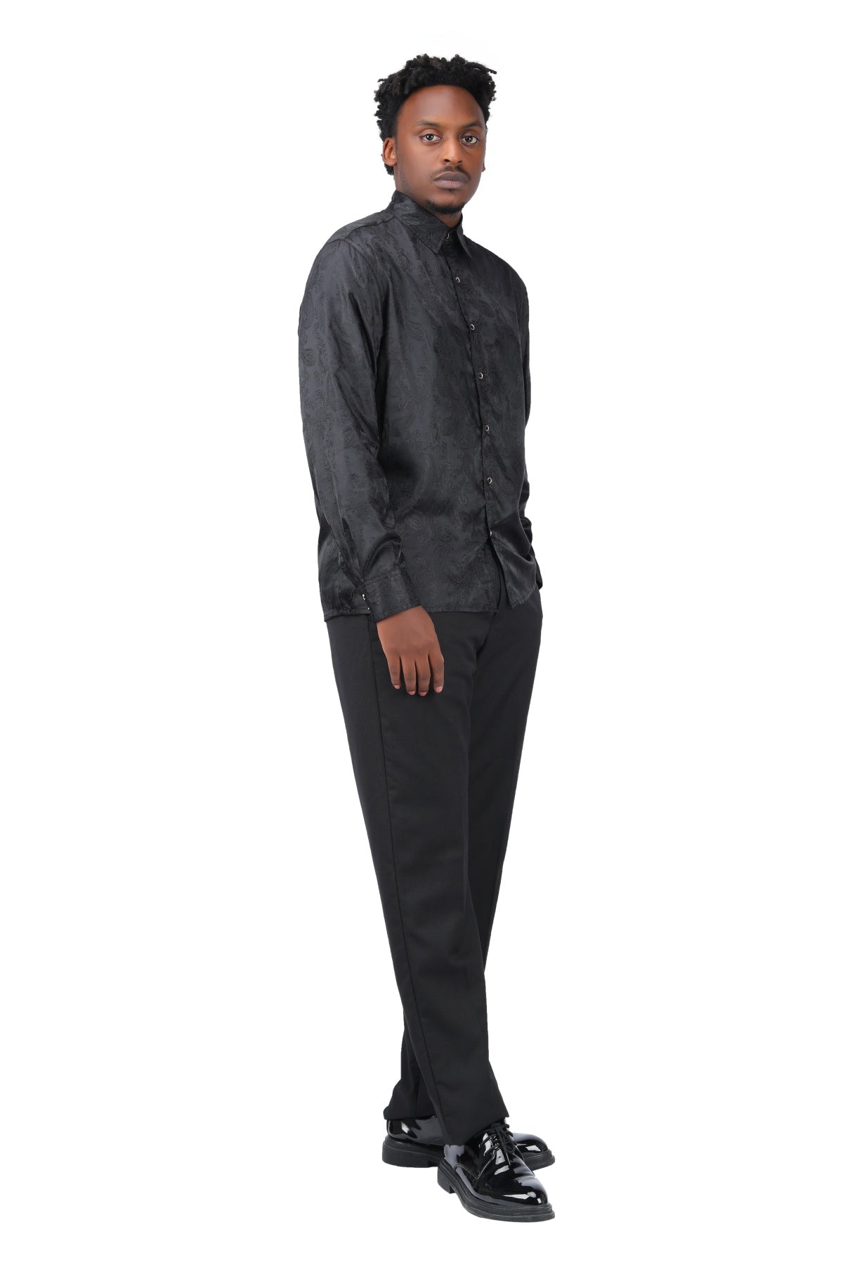 Slim Fit Embroidered Black Paisley Shirt
