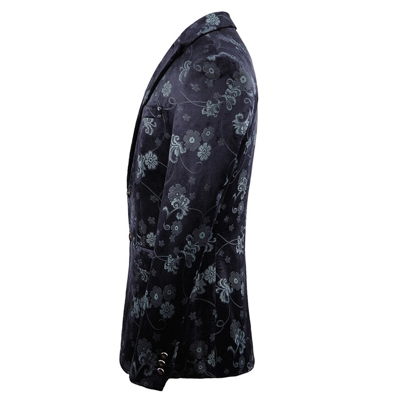 Slim Fit Casual Floral Printed Blazer Black
