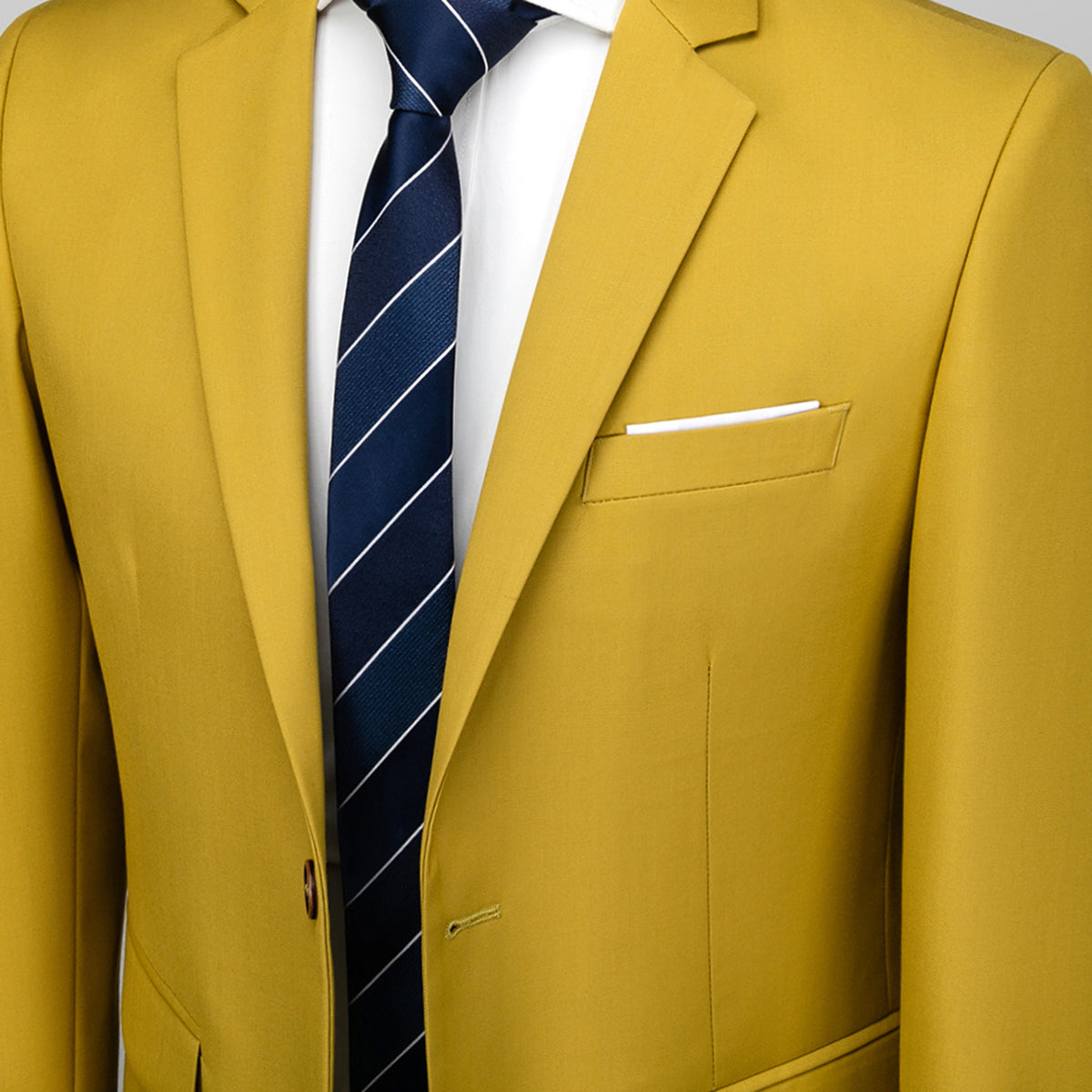 Men's Two-Button Back Slit Lapel Collar 3-Piece Suit Straw Yellow