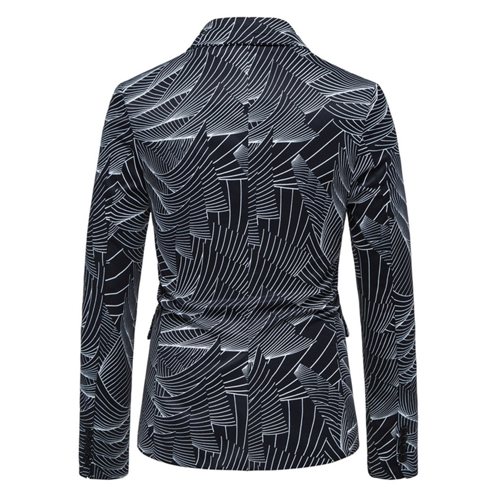 Printed One Button Single-breasted Blazer Black