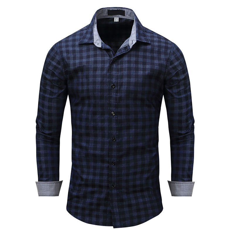 Slim Fit Plaid Denim Navy