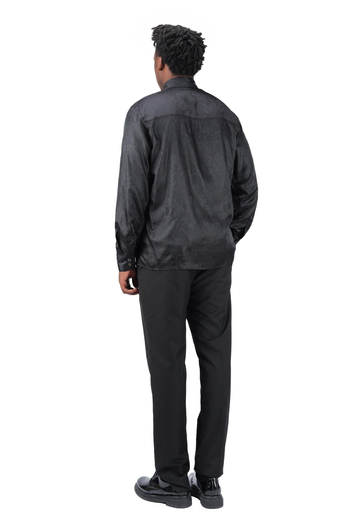 Slim Fit Embroidered Black Paisley Shirt