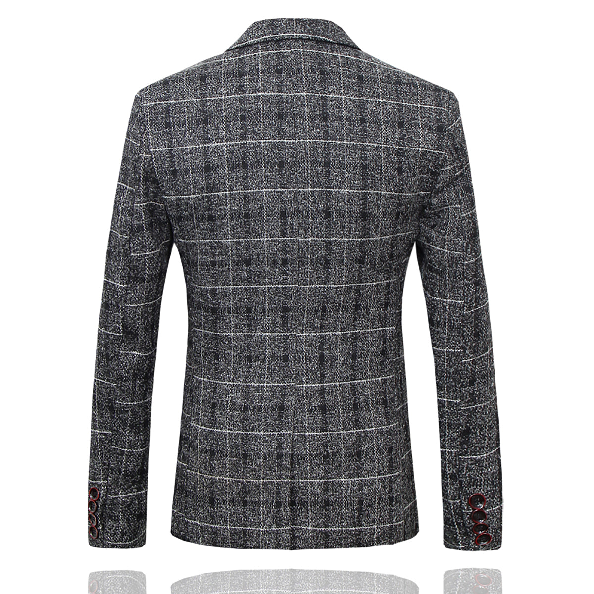 Men's Plaid One Button Wool Suit 3-piece Suit Dark Grey