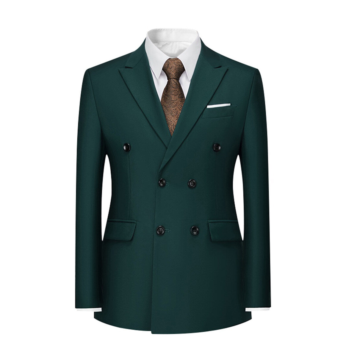 Men's Solid Color Double Breasted Business Suit Green