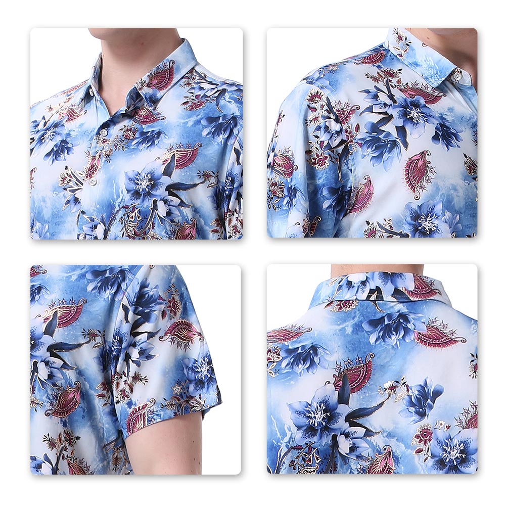 Slim Fit Floral Style Shirt Blue Flower