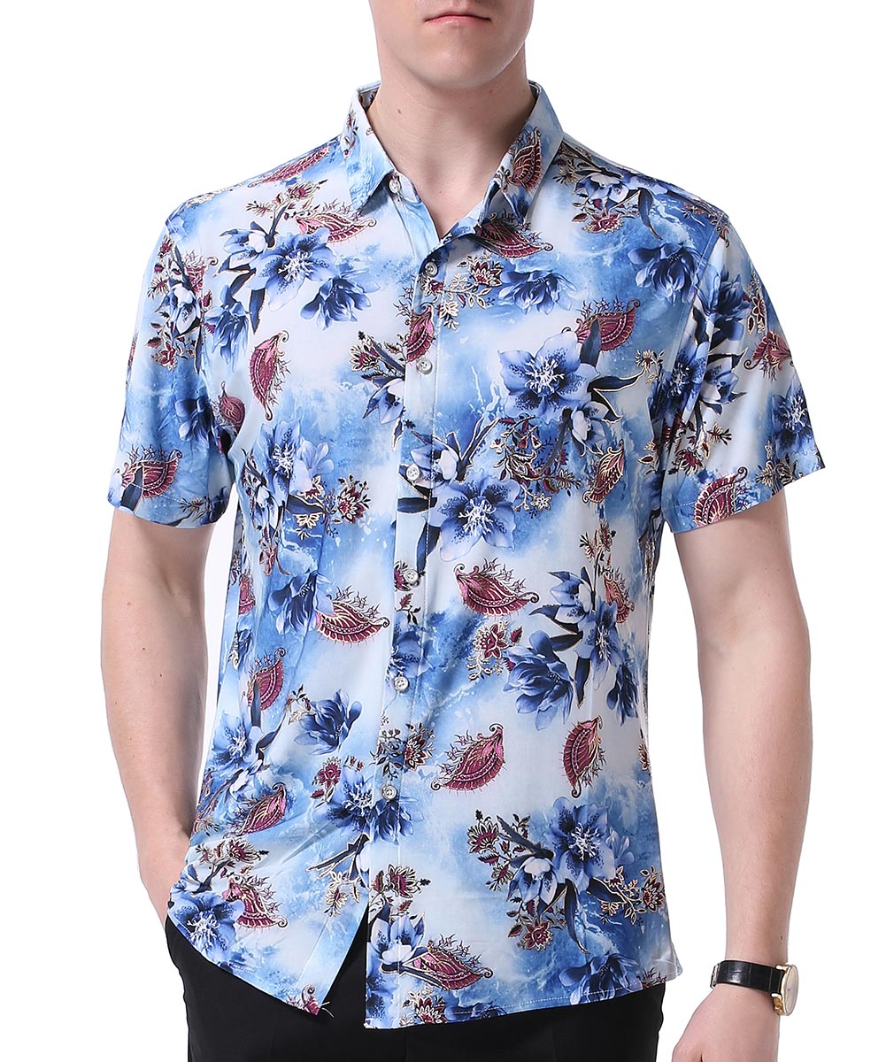 Slim Fit Floral Style Shirt Blue Flower
