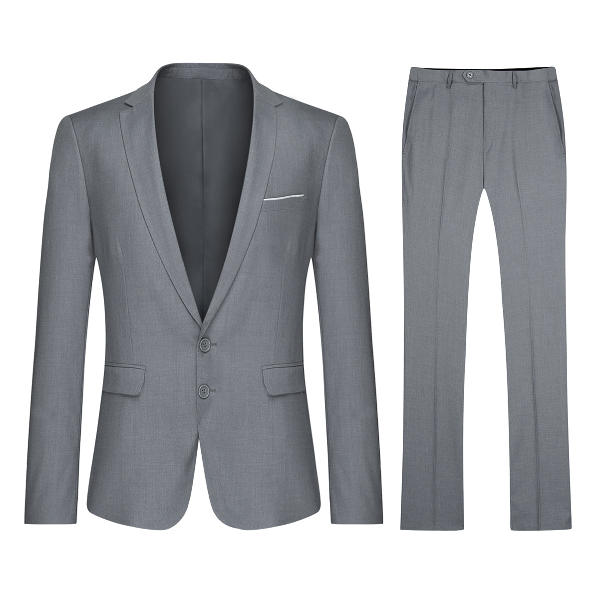 Mens 2-Piece Slim Fit Two Button Light Grey Suit