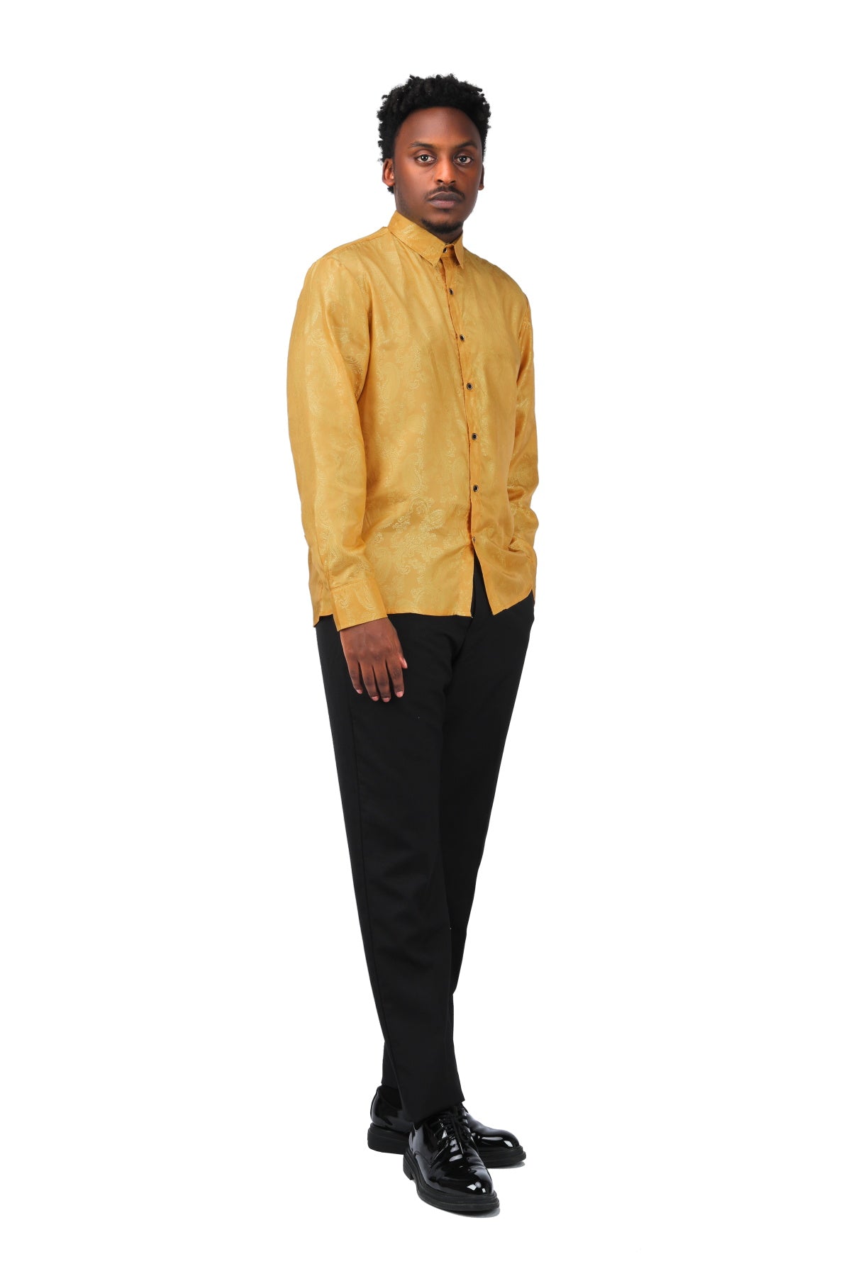 Slim Fit Embroidered Yellow Paisley Shirt