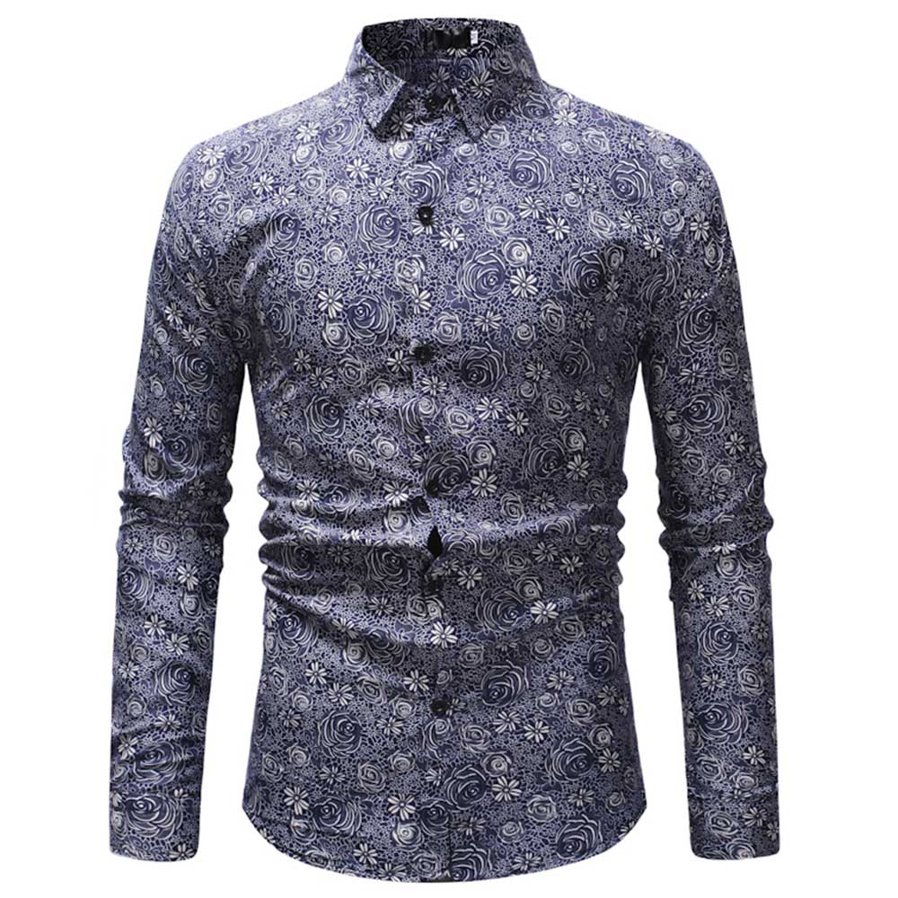 Slim Fit DarkBlue Floral Casual Shirt