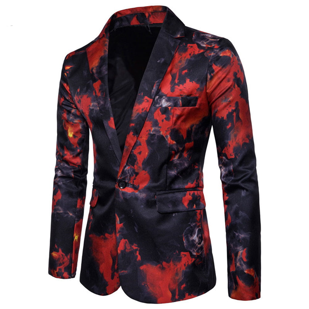 Slim Fit Red Flame Printed Blazer