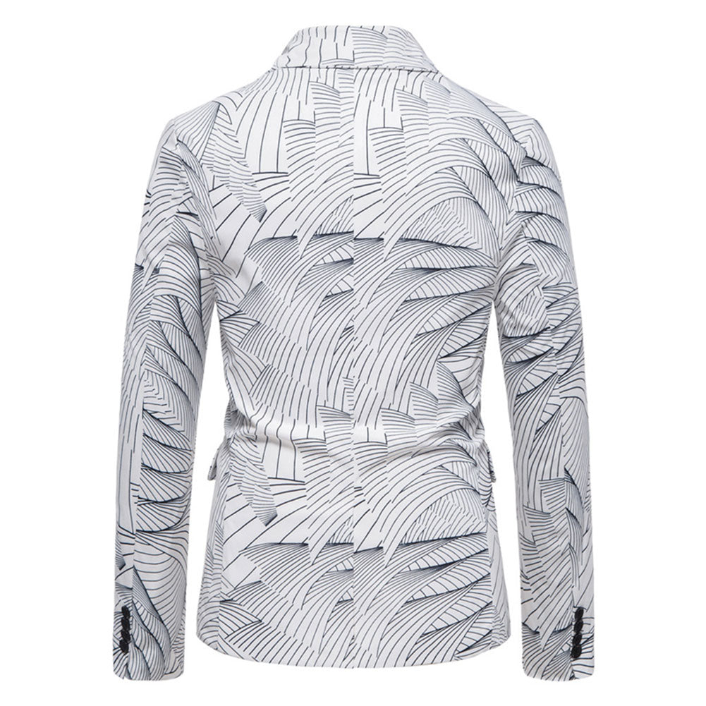 Printed One Button Single-breasted Blazer White
