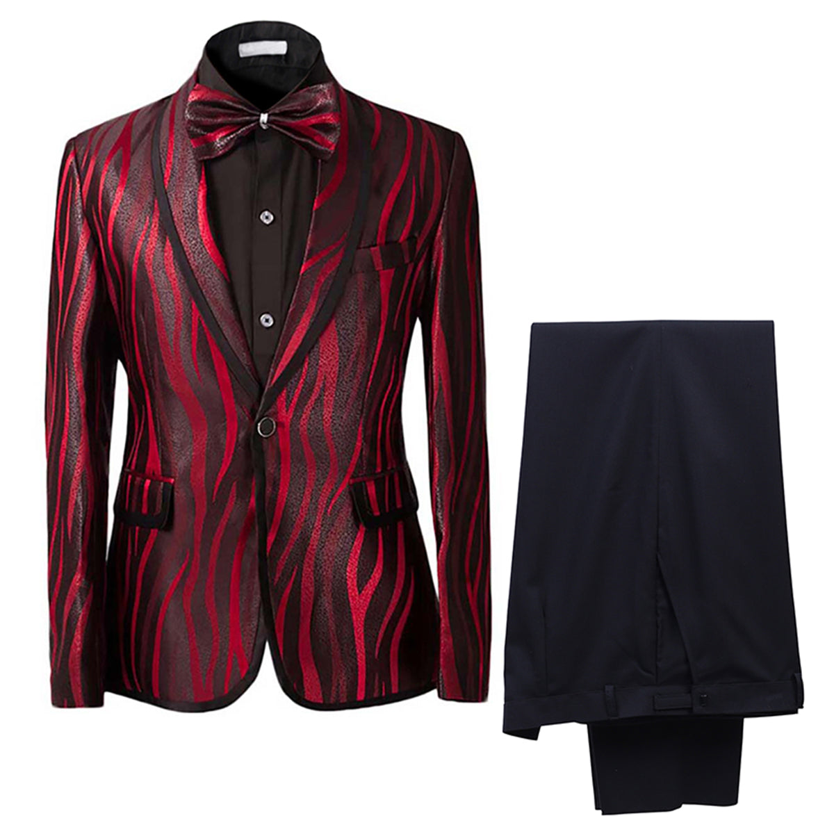 2-Piece Maroon Zebra Printed Shiny Suit