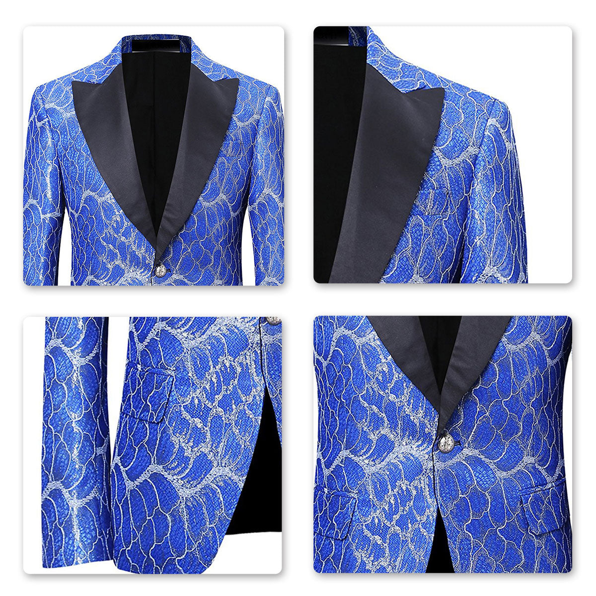 Blue Jacquard Blazer Floral Stylish Jacket