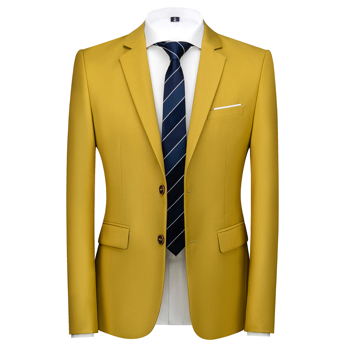 Men's Two-Button Back Slit Lapel Collar 3-Piece Suit Straw Yellow