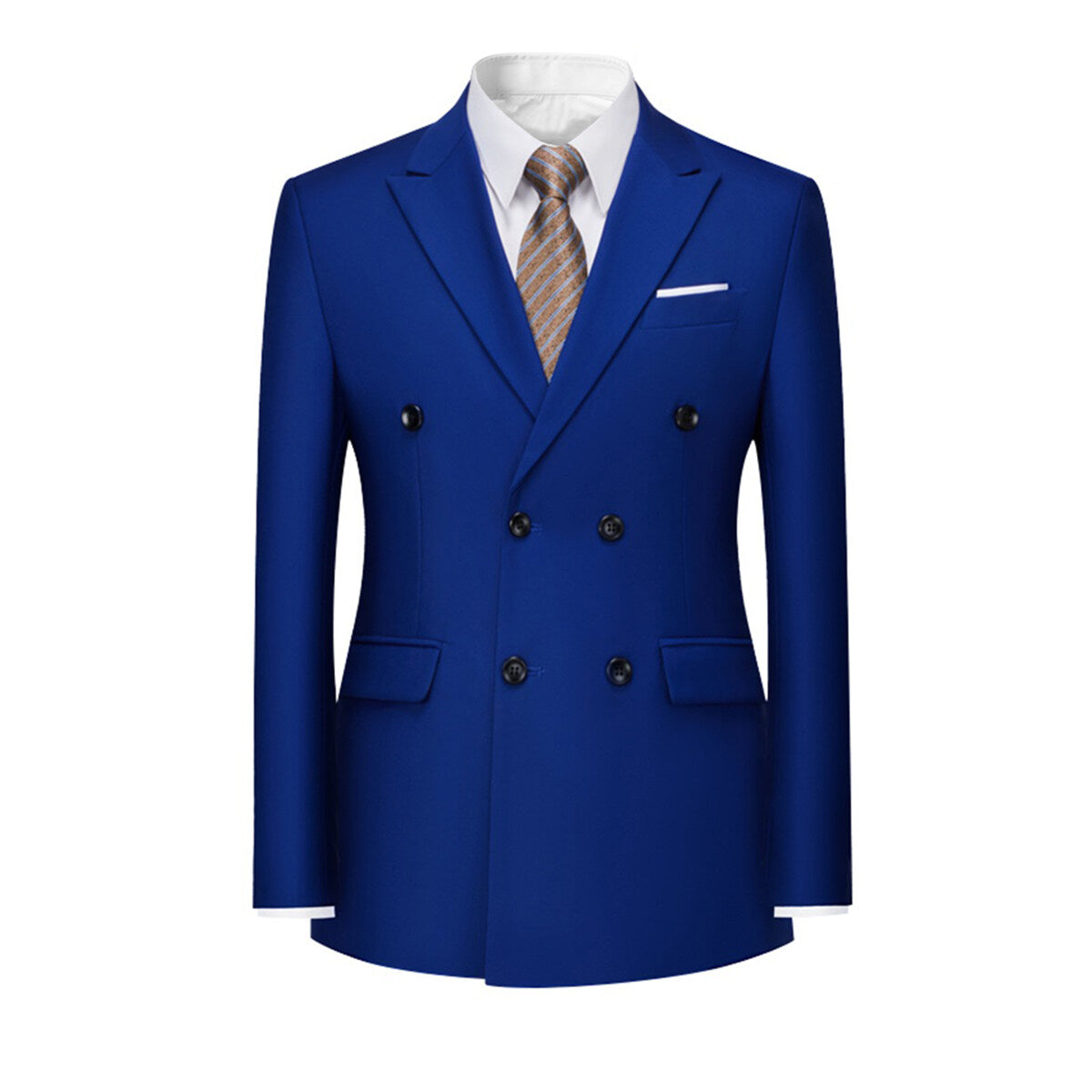 Men's Solid Color Double Breasted Business Suit Blue