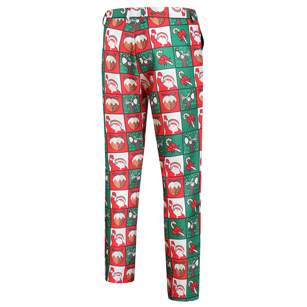 Men's 3-piece Santa Claus Christmas Print Suit Red & Green