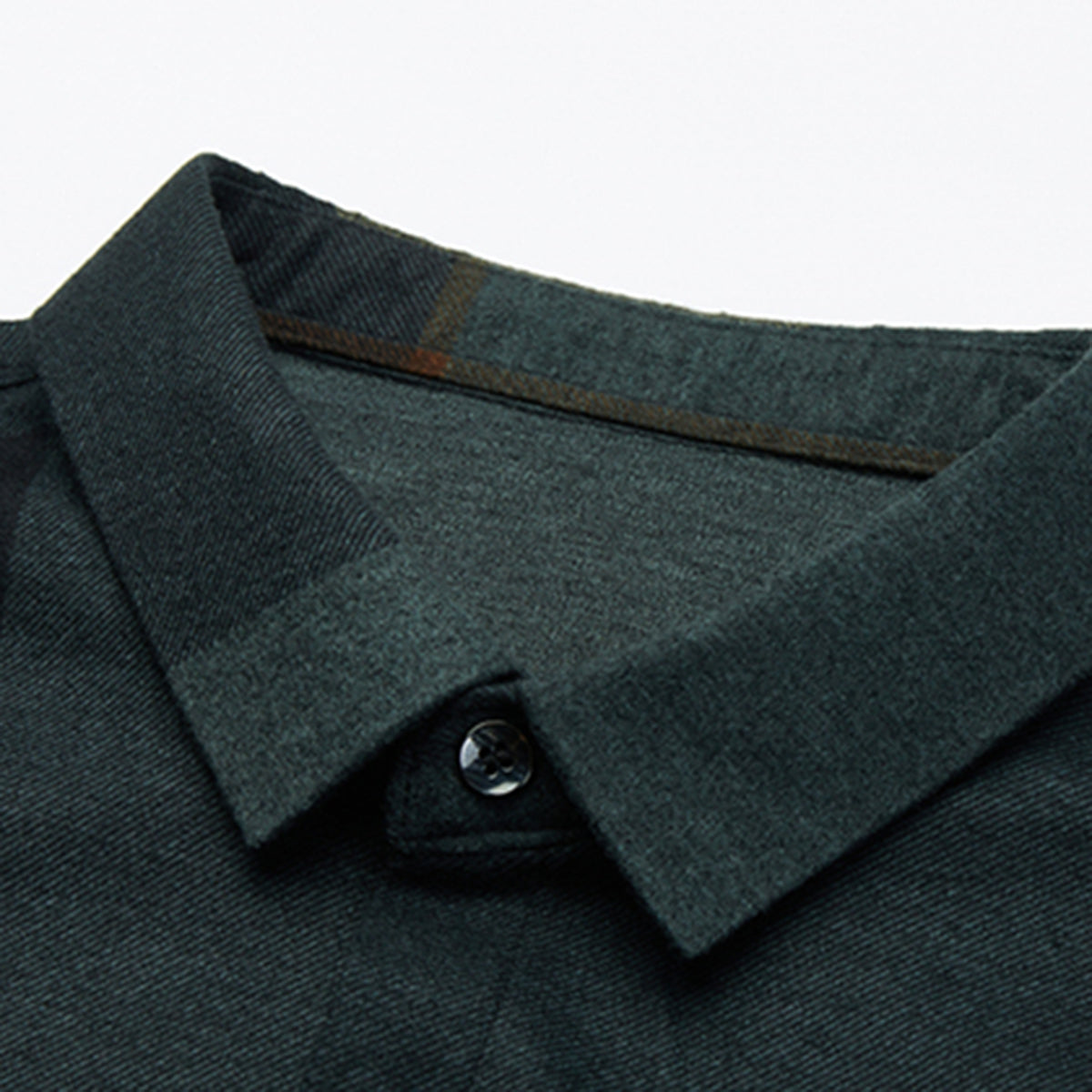 Men's Lapel Long Sleeve Cotton Plaid Shirt Dark Green
