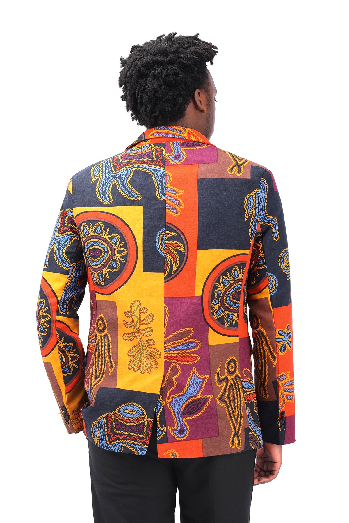 Mens Suit Jacket Floral Printed Casual Blazer Coat Orange