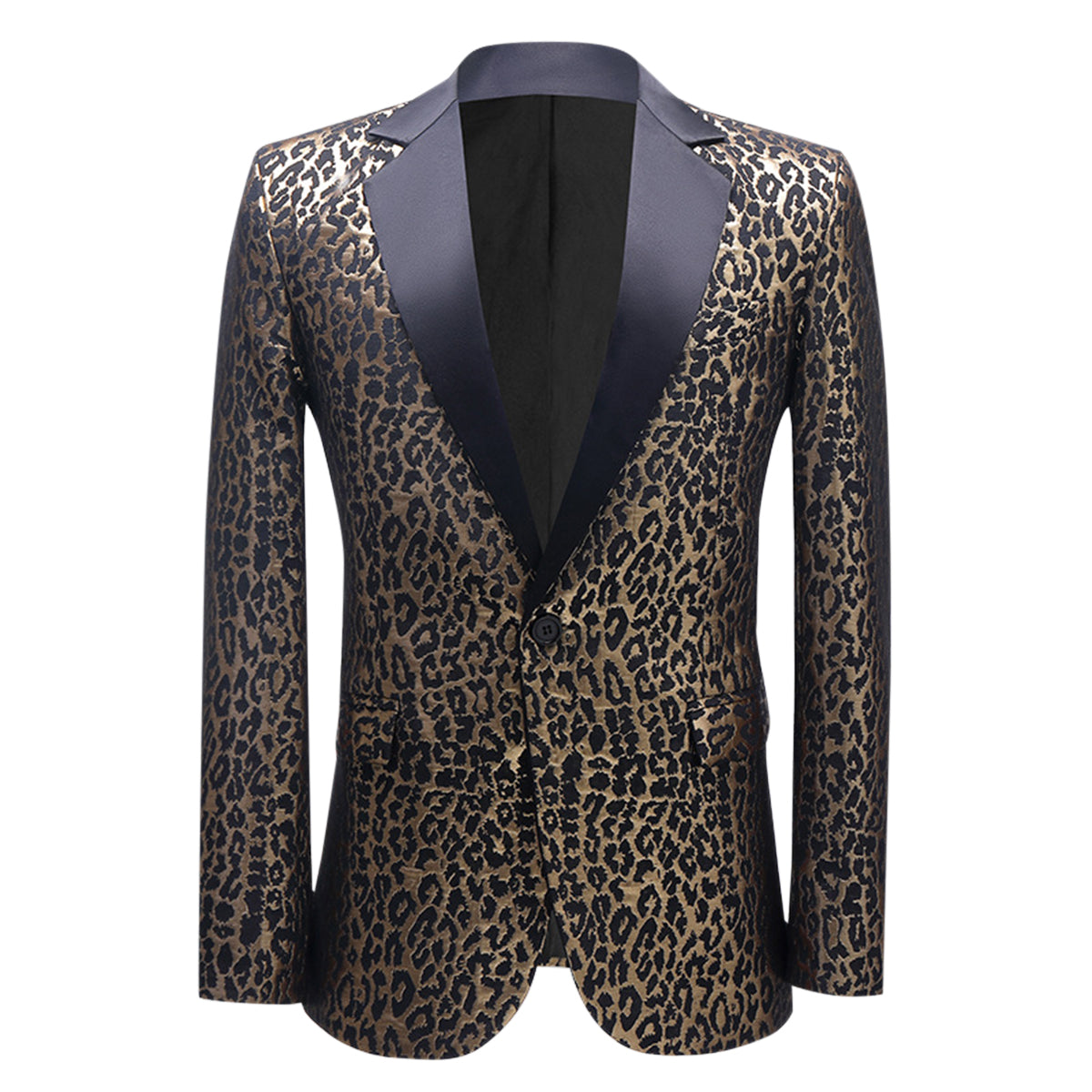 Leopard Print Slim Fit Casual Blazer Gold