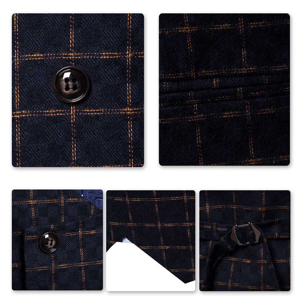 Slim Fit Plaid Double Breasted Vest Black