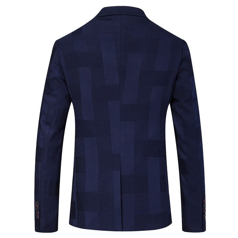 3-Piece Slim Fit Checked Navy Casual Suit