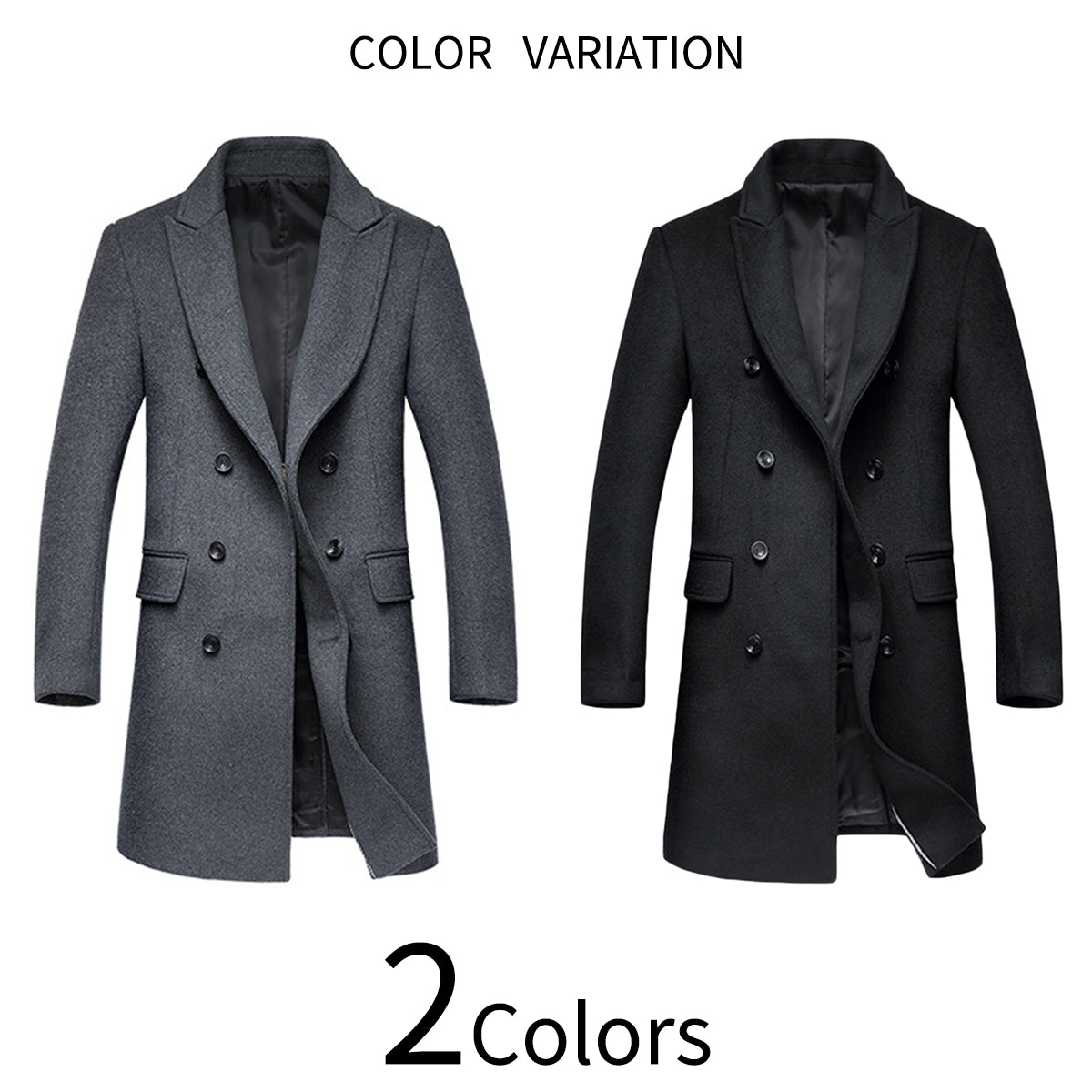 Men's Solid Color Double Breasted Lapel Coat Grey