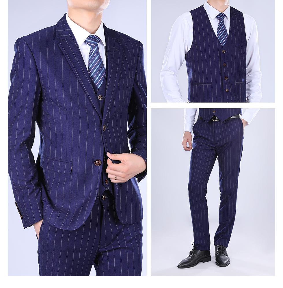 Three Piece Nagaro Blue Suit Stripe Design Suit