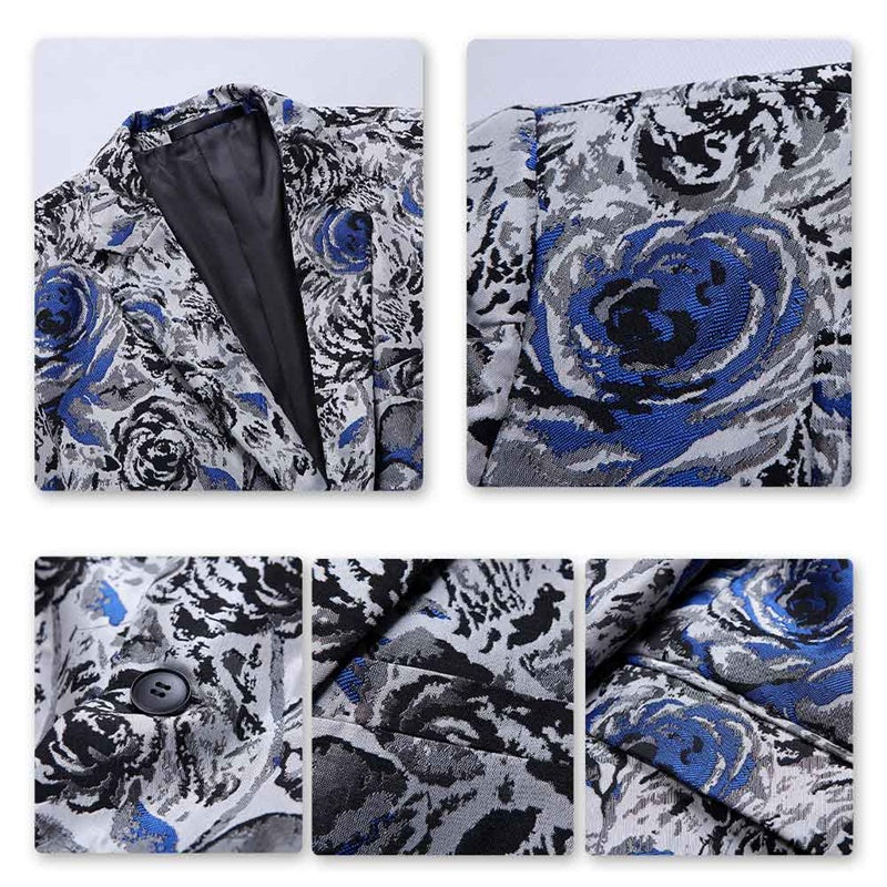 Slim Fit Casual Floral Printed Blazer Blue