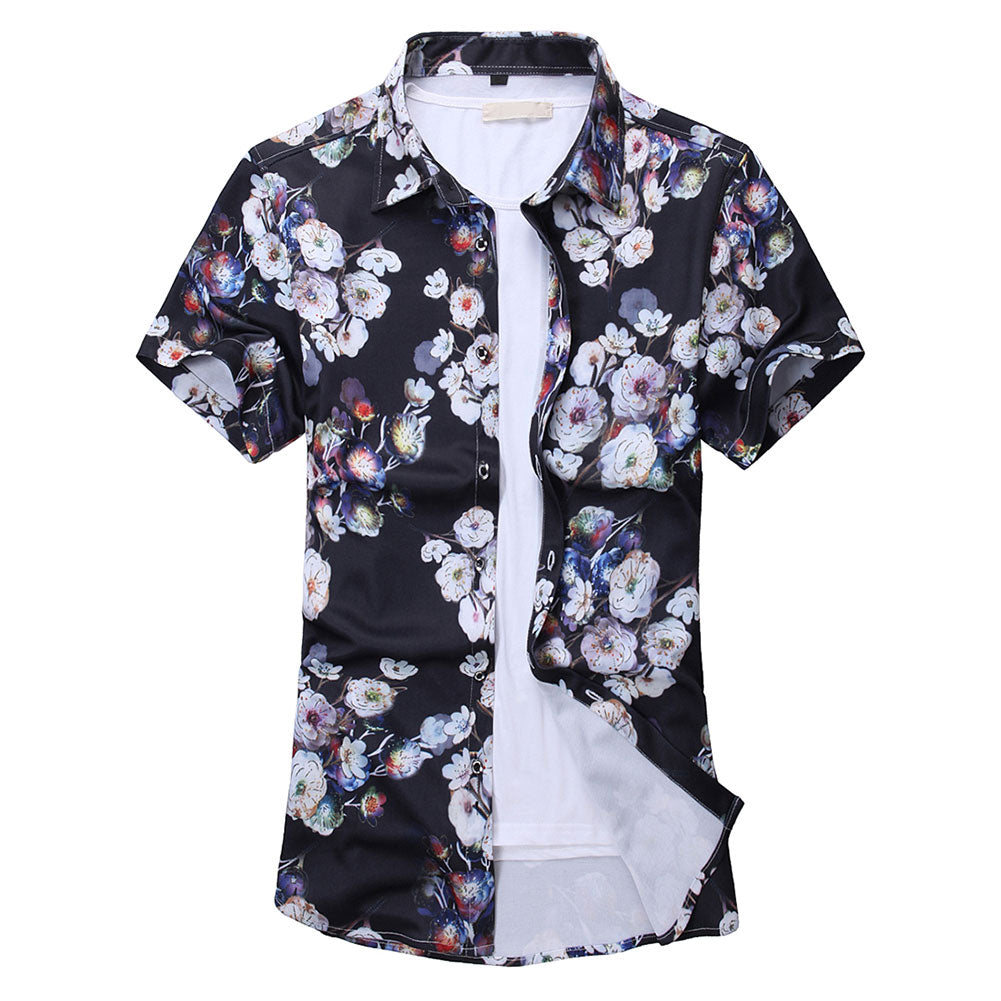 Slim Fit White Pear Blossom Shirt Black