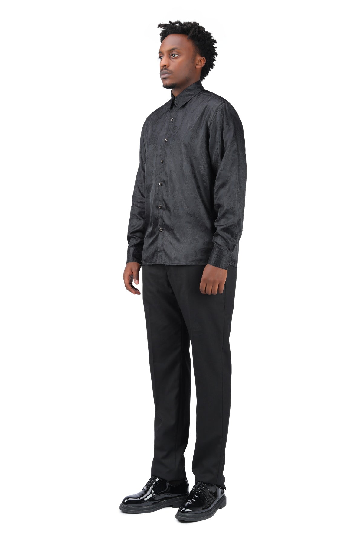 Slim Fit Embroidered Black Paisley Shirt