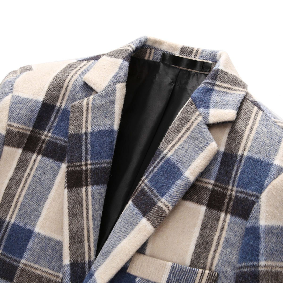 Men's Autumn Jacket Plaid Two Buttons Casual Blazer Blue