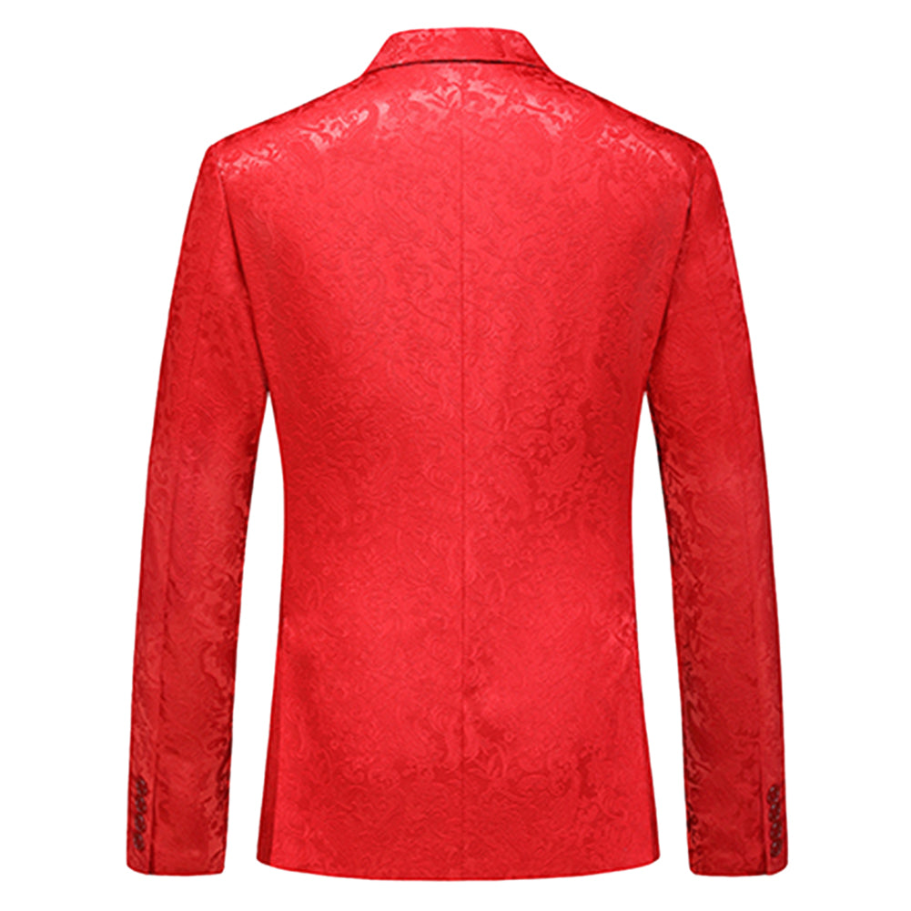 Men's Color Block Print Double Breasted Suit Red