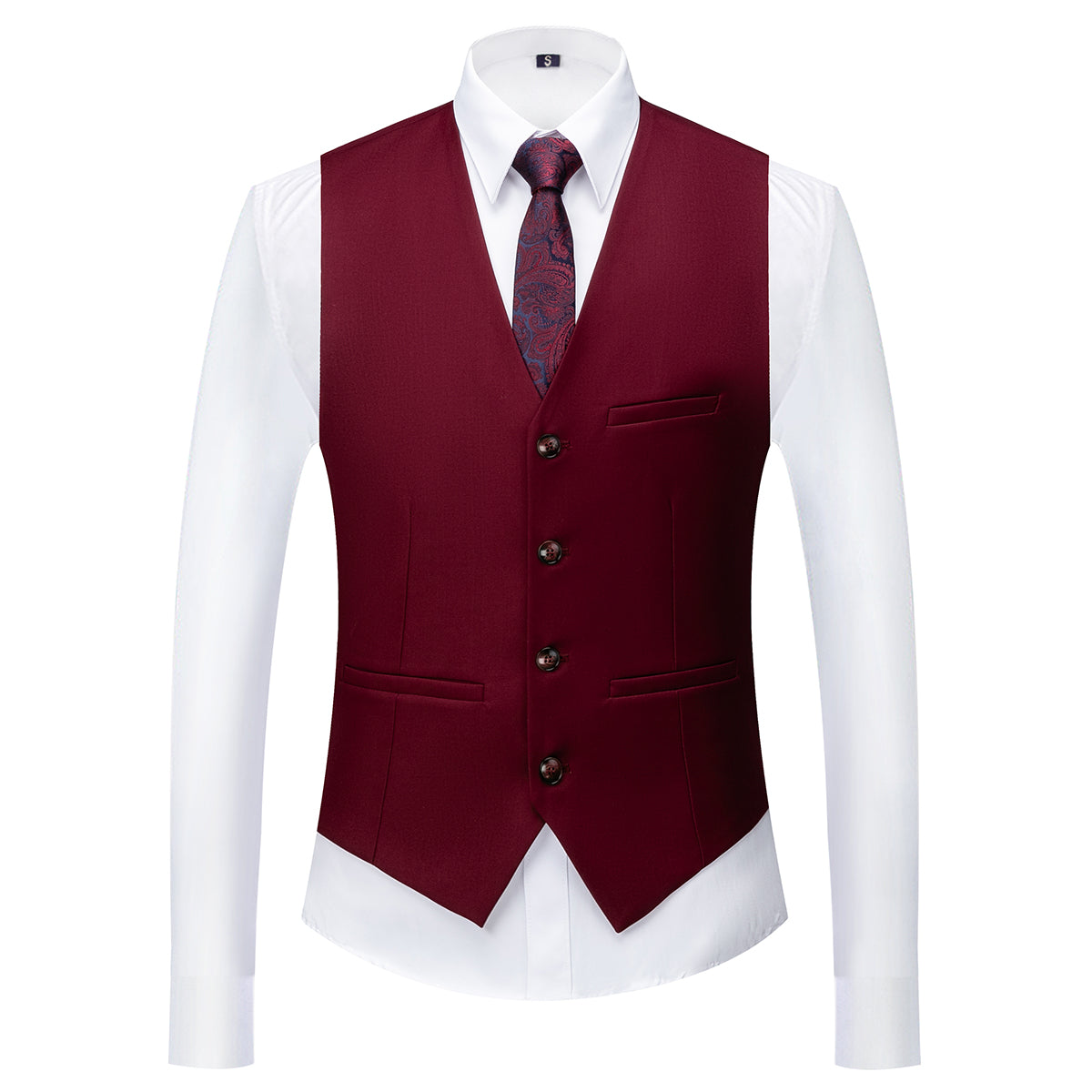 Men's Two-Button Back Slit Lapel Collar 3-Piece Suit Wine Red