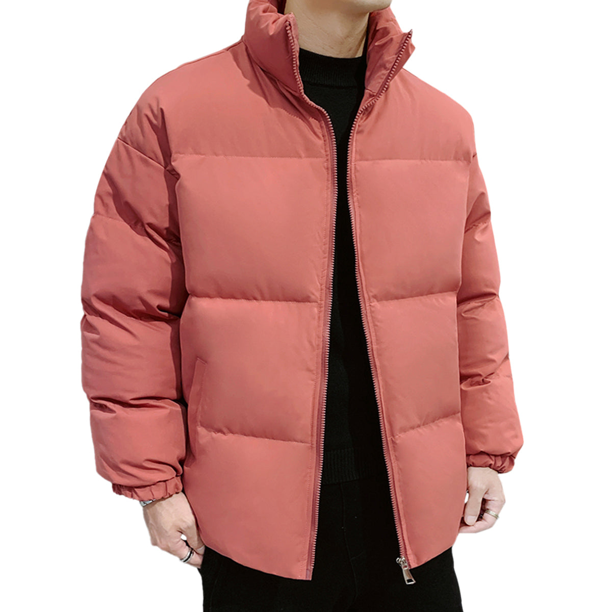 Men's Solid Color Stand Collar Cotton Coat Red