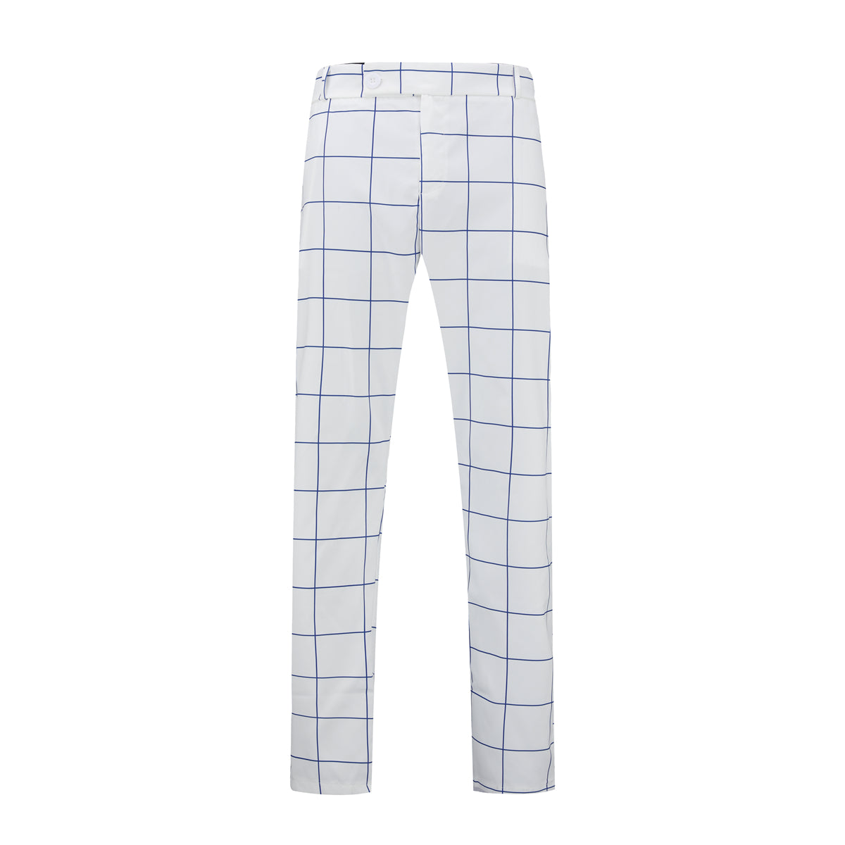 Men's Plaid Print Straight Casual Trousers White