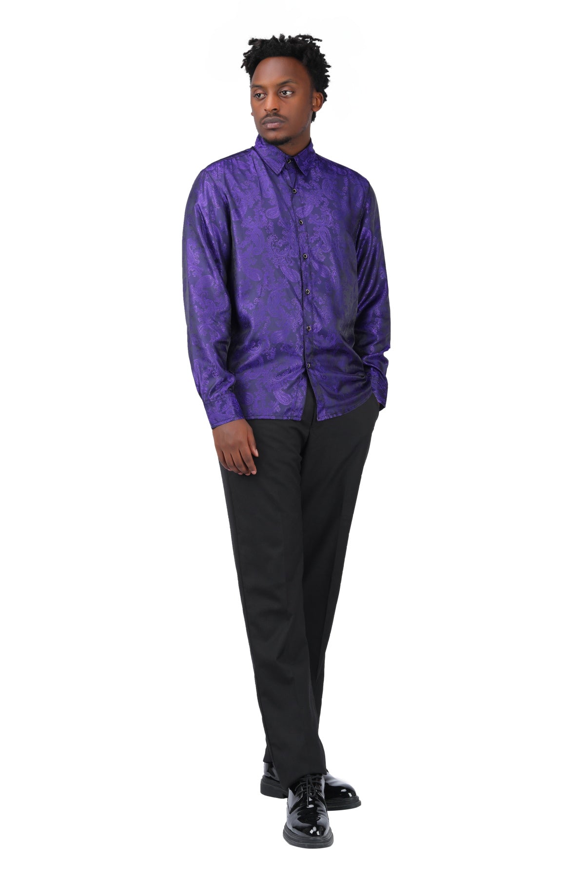 Slim Fit Embroidered Purple Paisley Shirt