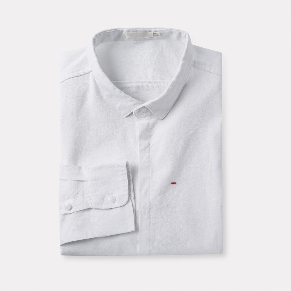 White Slim Fit Solid Linen Casual Shirt