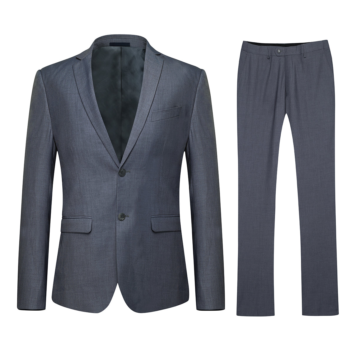 Slim Fit 2 Piece Suit 2 Button Formal Business Wedding Solid Suits Grey