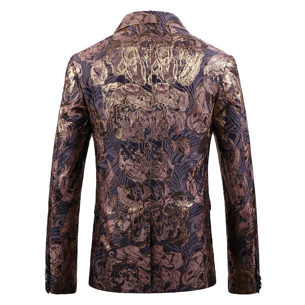 Slim Fit Jacquard Casual Gold Blazer