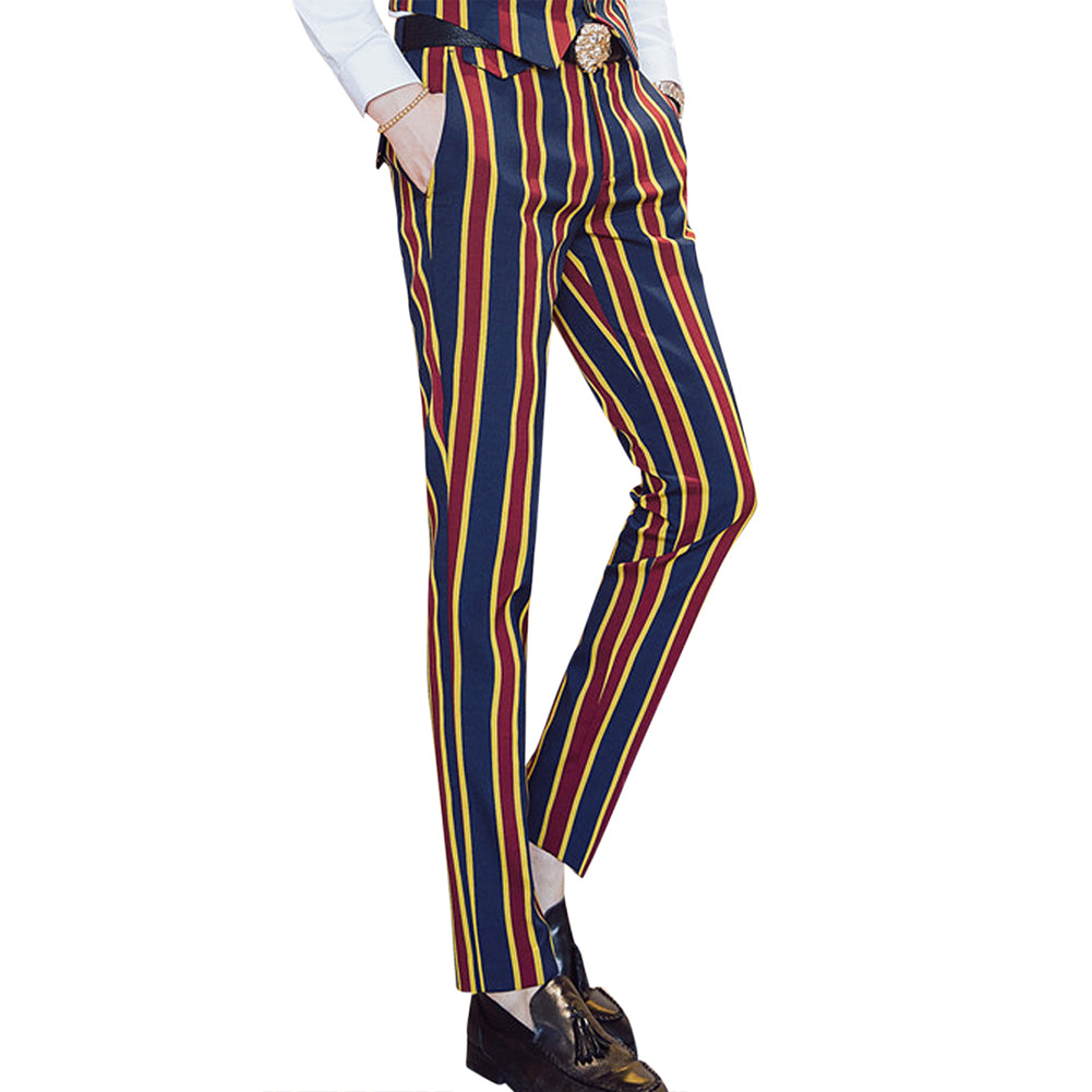 Mens Red & Navy Striped 3 Piece Suit Slim Fit Tuxedo Blazer Jacket Pants Vest Set