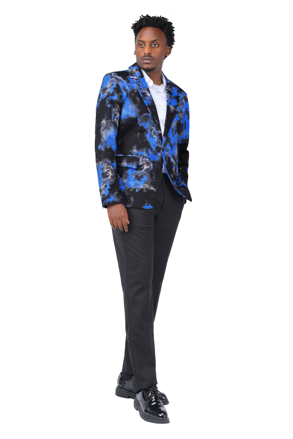 Slim Fit Flame Print Blue Blazer
