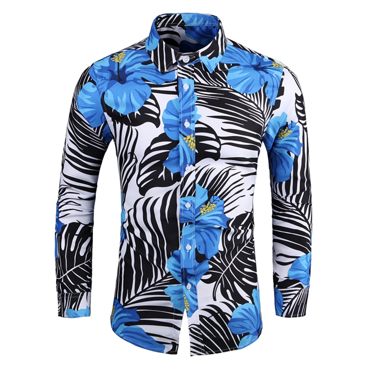 Slim Fit Long-Sleeve Shirt Blue Flower