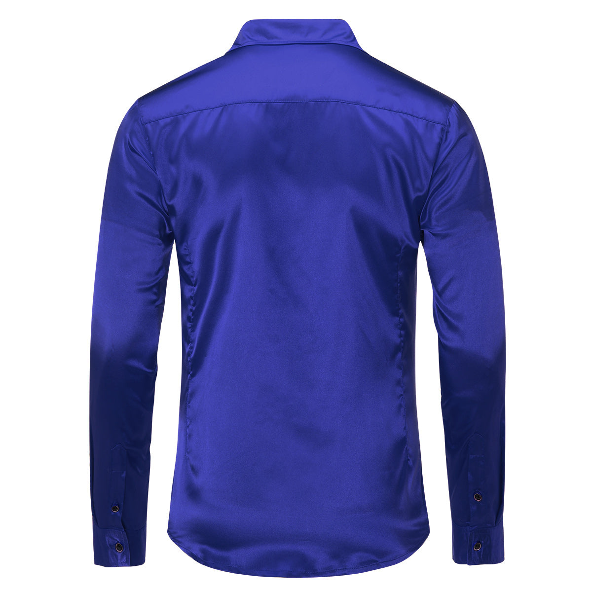 Men's Casual Fashion Shiny Long Sleeve Lapel Shirt Blue