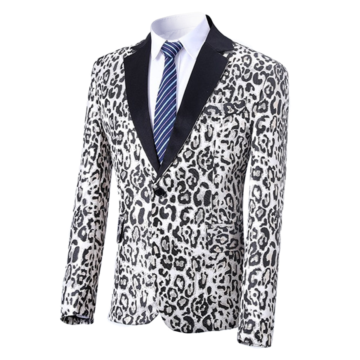 Leopard Print Slim Fit Casual Blazer Silver