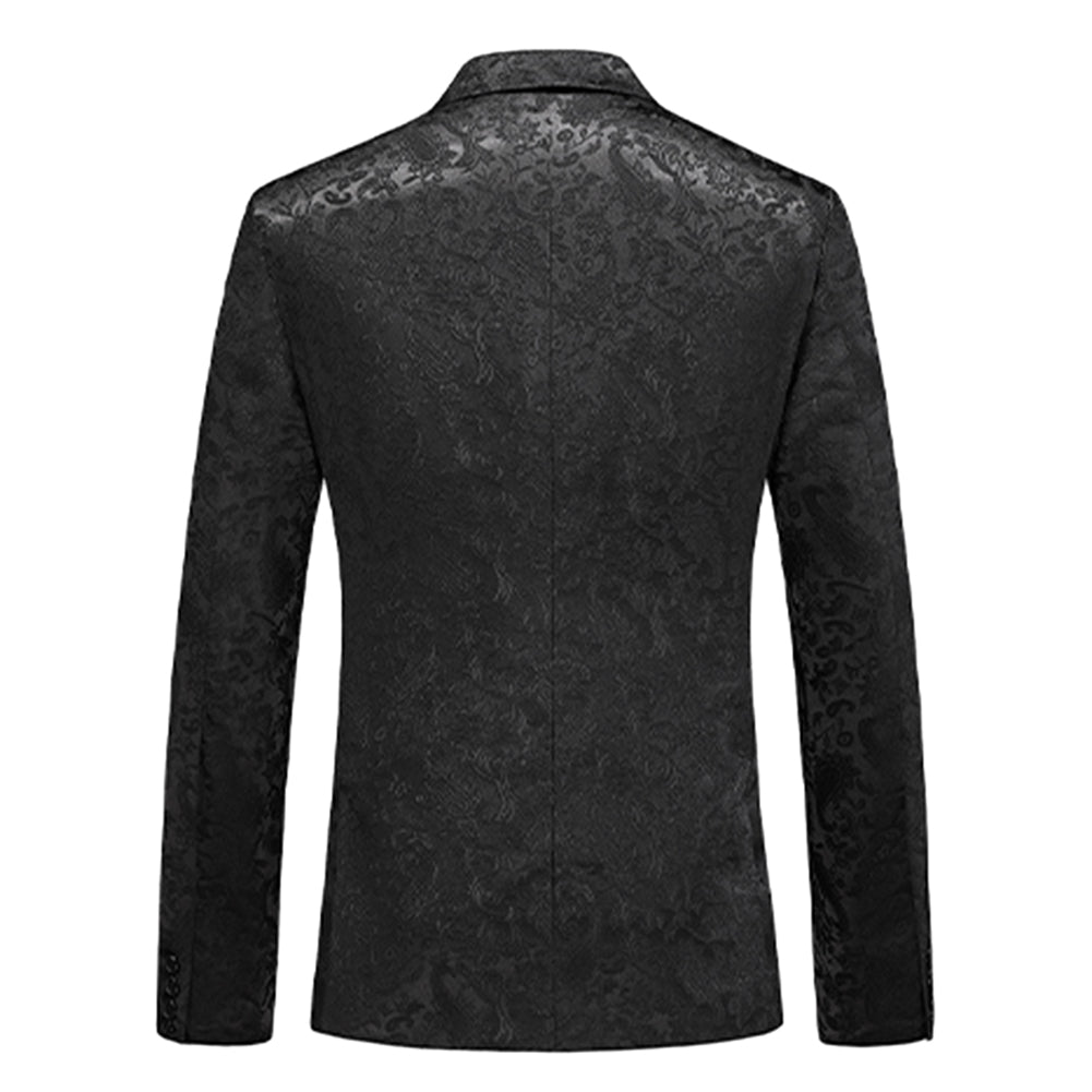 Men's Color Block Print Double Breasted Suit Black