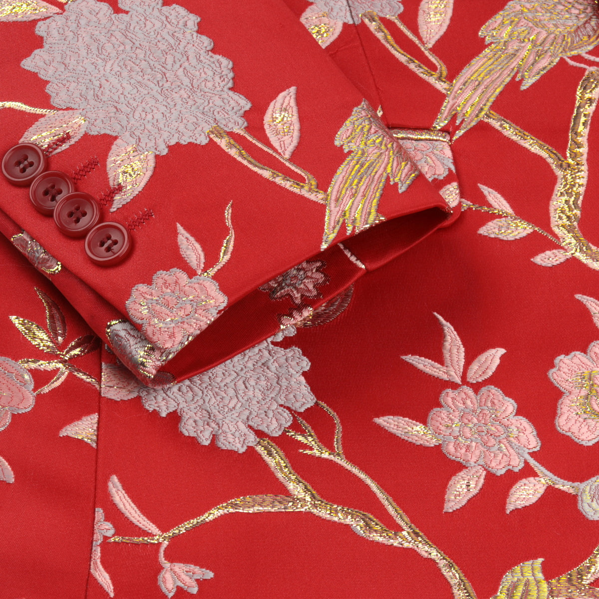 Men's One Button Notched Lapel Embroidered Blazer Red