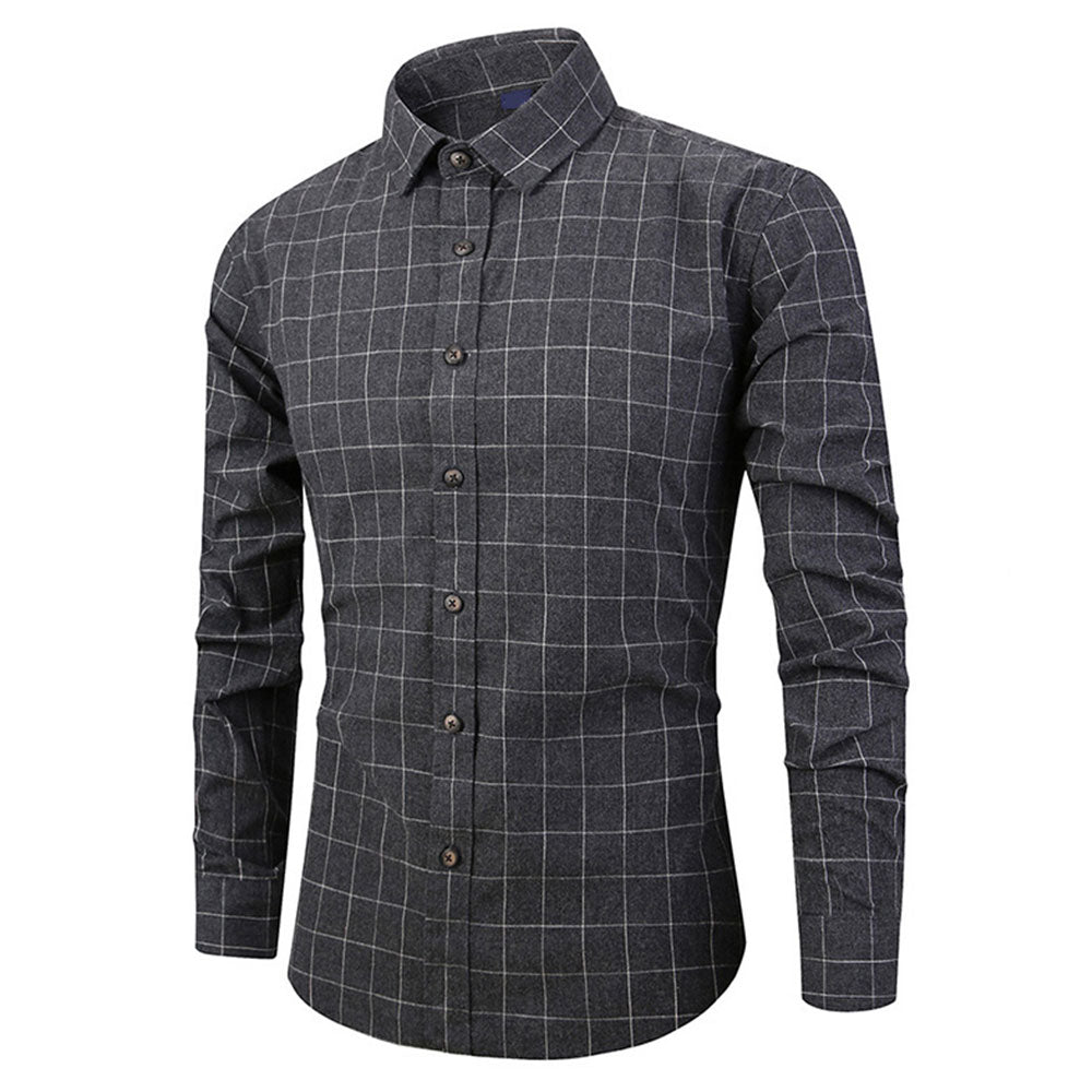 Slim Fit Plaid Cotton Shirt Black