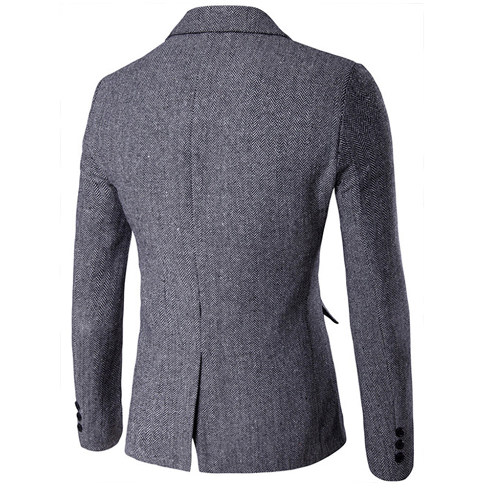 Mens Casual Suit Blazer Slim Fit Herringbone Tux Jacket Grey